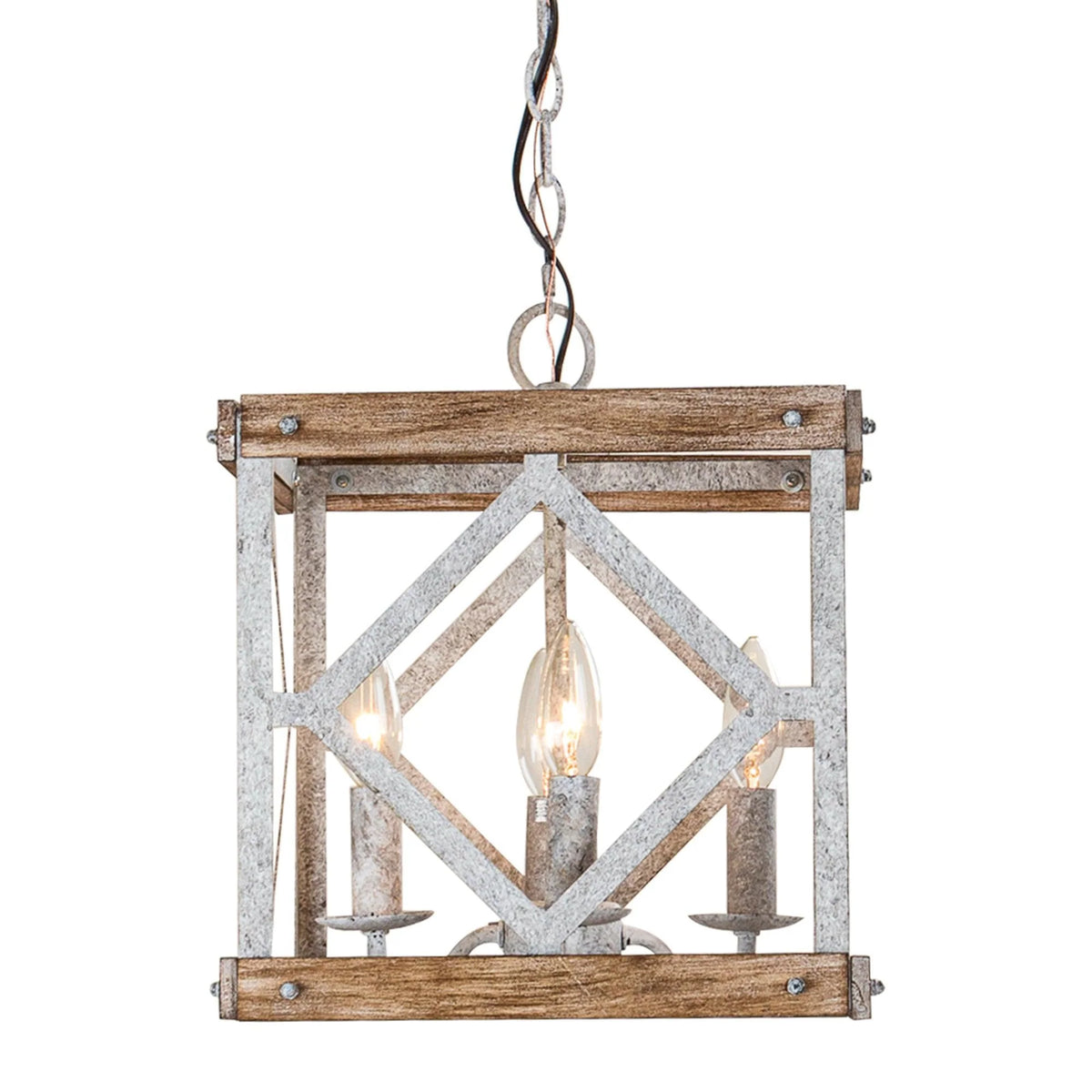 Pendant Light | 4-Head Wood & Metal | Antique White