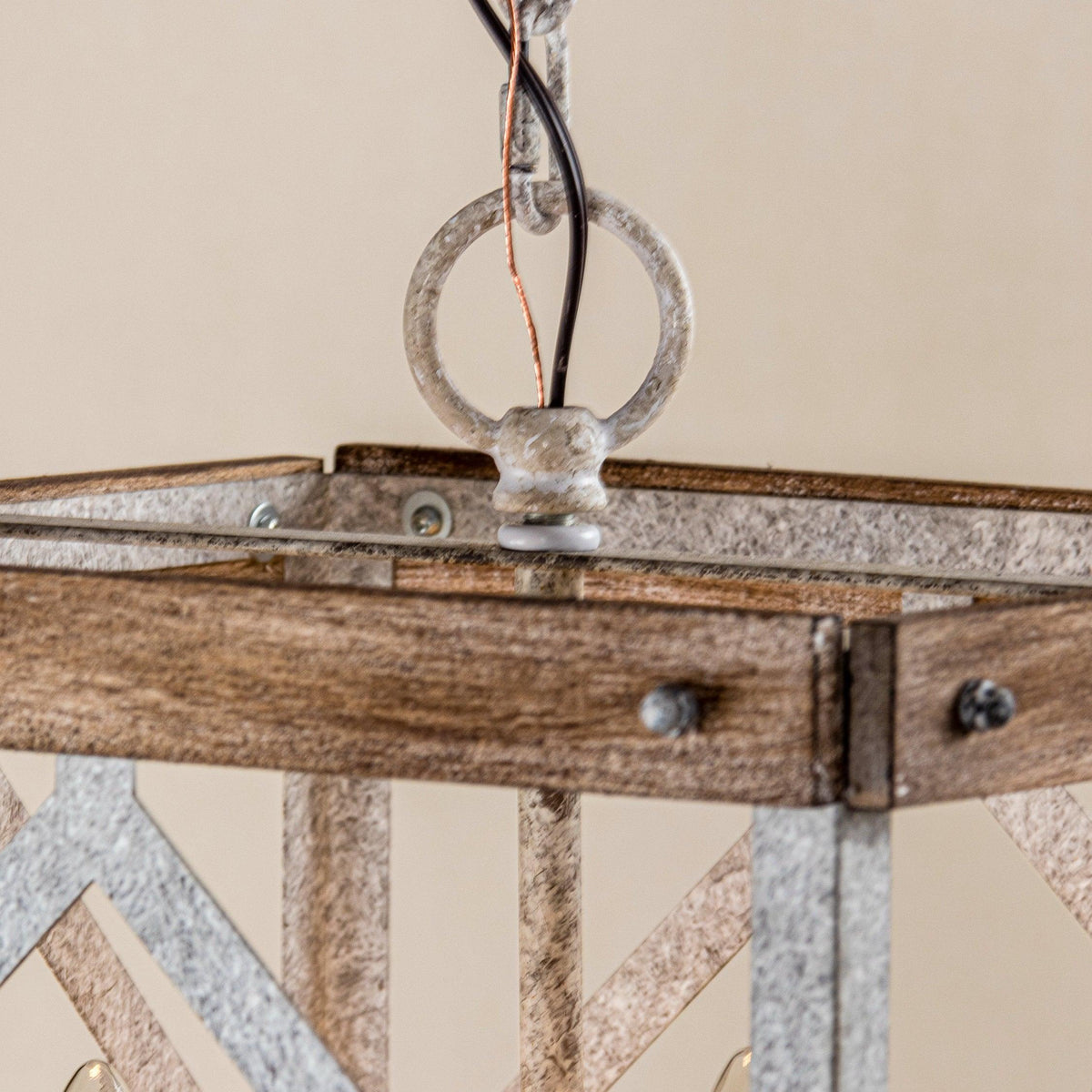 Pendant Light | 4-Head Wood & Metal | Antique White