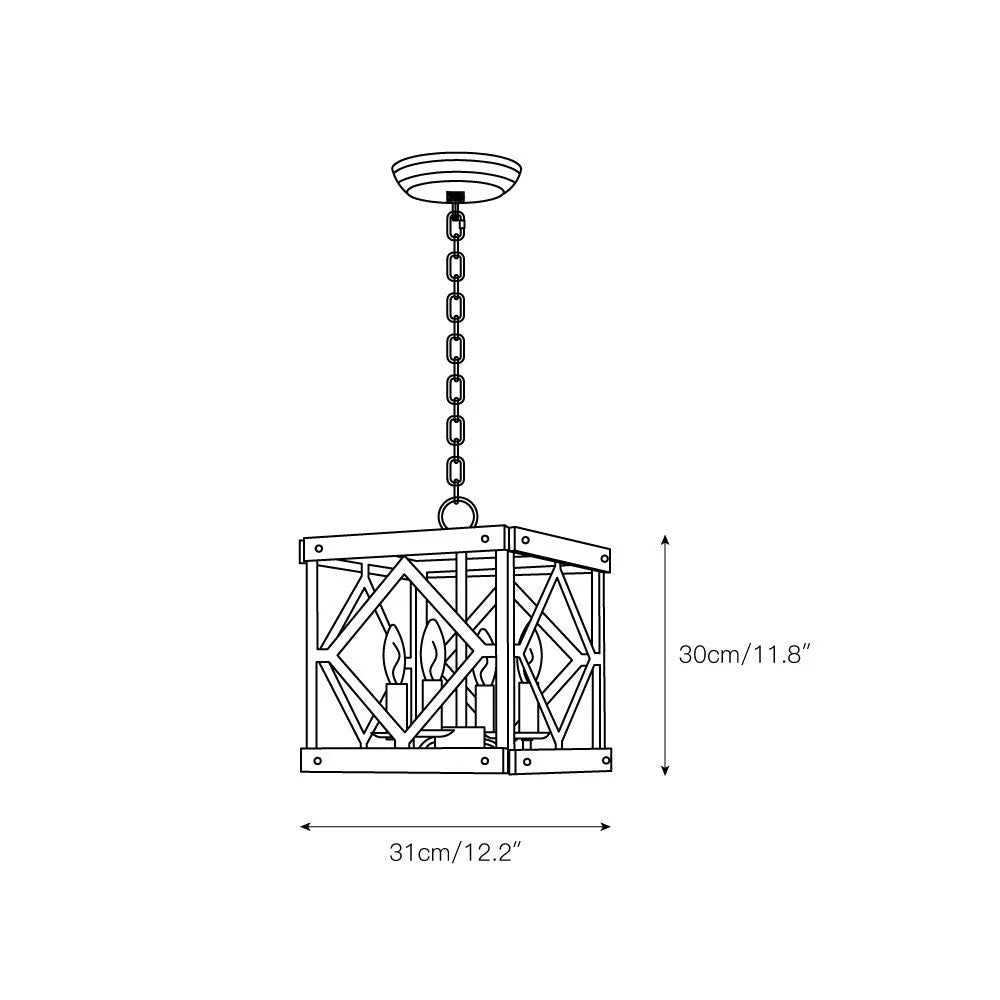 Pendant Light | 4-Head Wood & Metal | Antique White