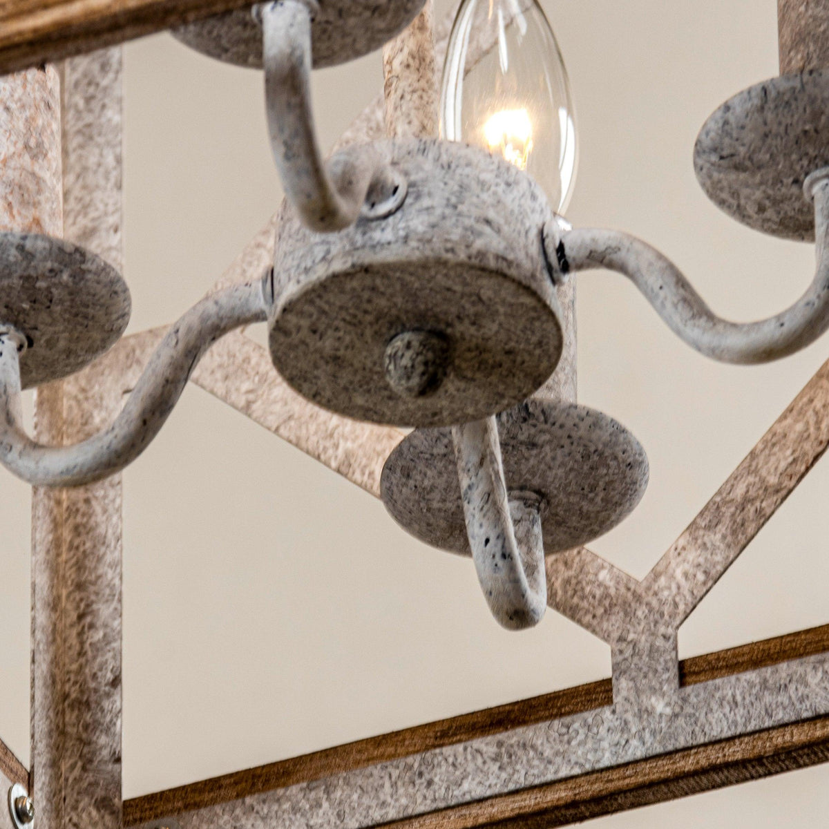 Pendant Light | 4-Head Wood & Metal | Antique White