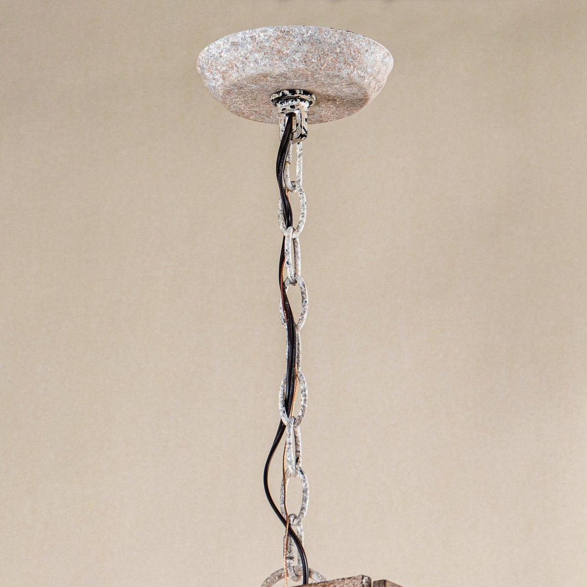 Pendant Light | 4-Head Wood & Metal | Antique White