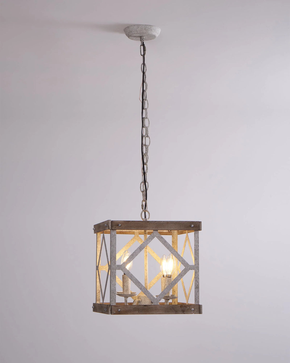 Pendant Light | 4-Head Wood & Metal | Antique White