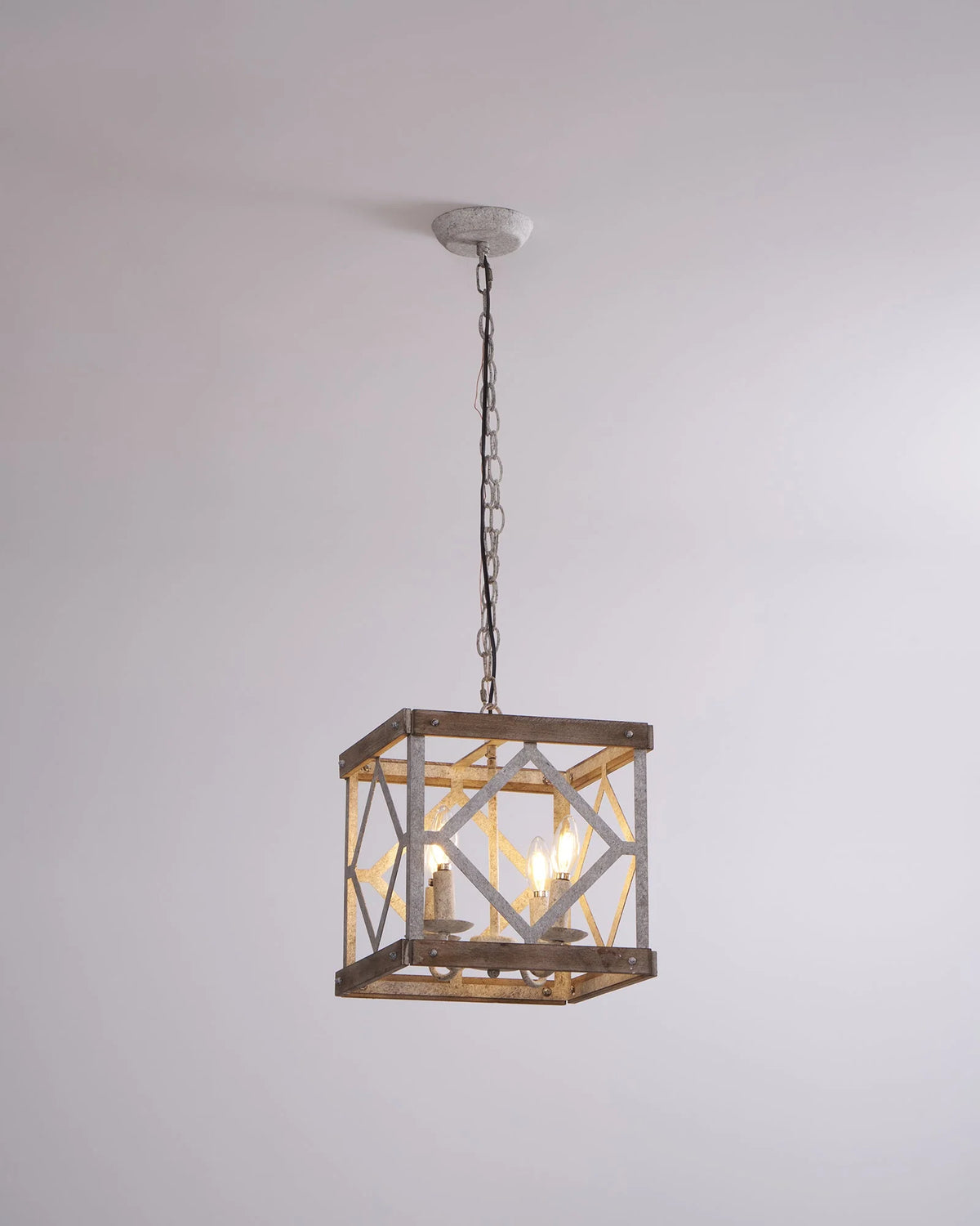Pendant Light | 4-Head Wood & Metal | Antique White