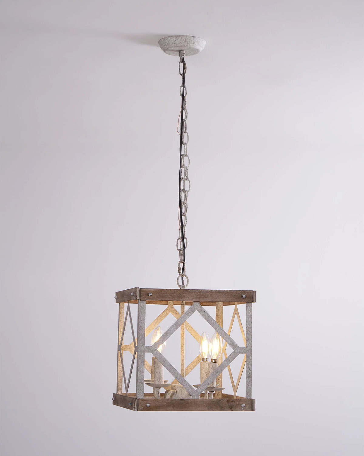 Pendant Light | 4-Head Wood & Metal | Antique White