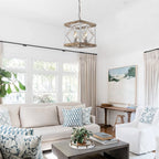 Pendant Light | 4-Head Wood & Metal | Antique White