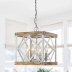 Pendant Light | 4-Head Wood & Metal | Antique White