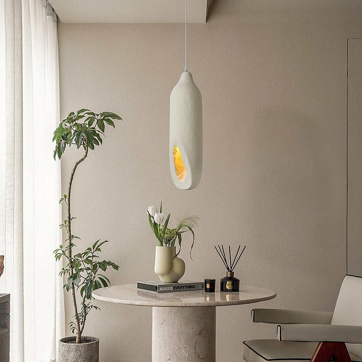 Pendant Light | Beige Polystyrene & E26/E27 Socket | 18 cm Diameter