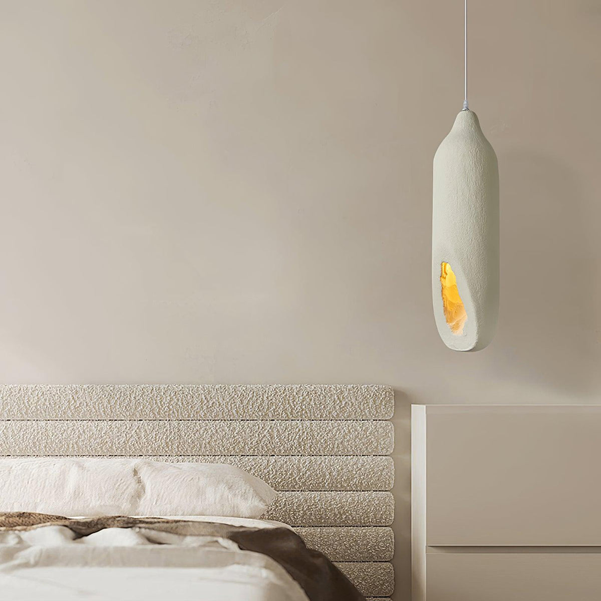Pendant Light | Beige Polystyrene & E26/E27 Socket | 18 cm Diameter