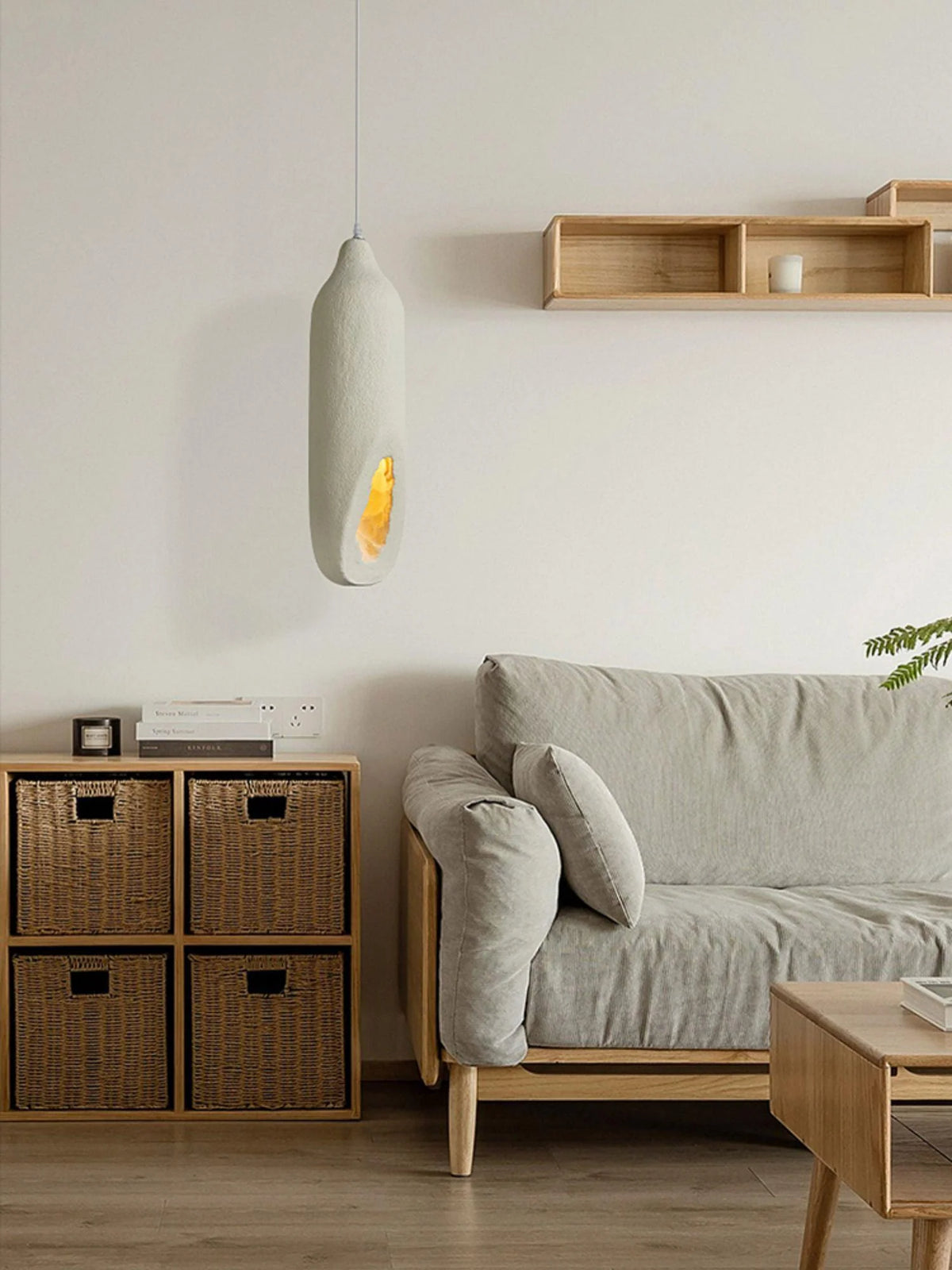 Pendant Light | Beige Polystyrene & E26/E27 Socket | 18 cm Diameter