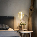 Pendant Light | Crossed-Ring Metal Frame & Silica Gel Shade | Black Or Gold
