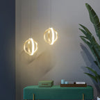 Pendant Light | Crossed-Ring Metal Frame & Silica Gel Shade | Black Or Gold