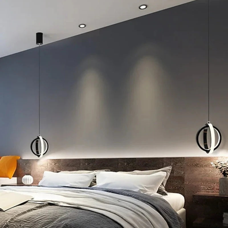 Pendant Light | Crossed-Ring Metal Frame & Silica Gel Shade | Black Or Gold