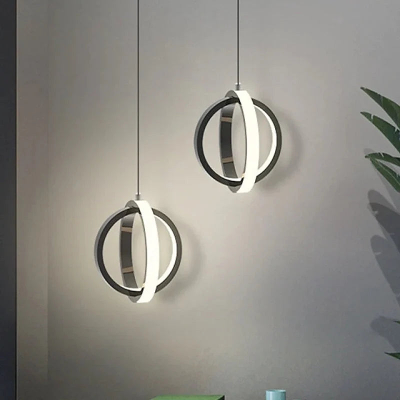 Pendant Light | Crossed-Ring Metal Frame & Silica Gel Shade | Black Or Gold