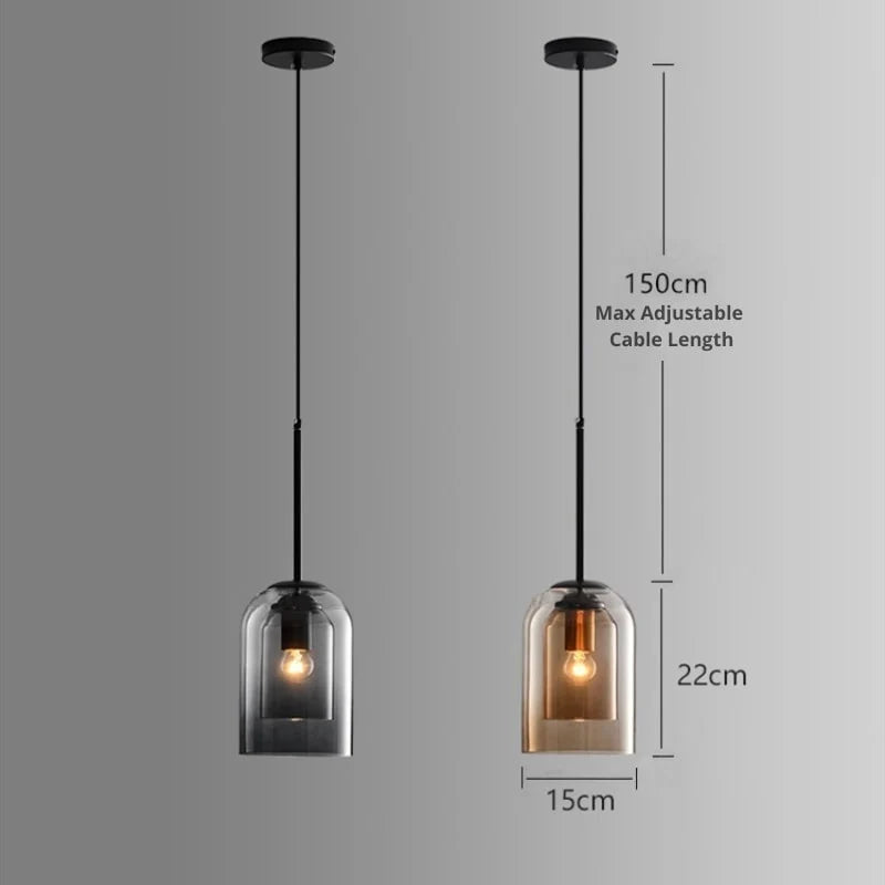 Pendant Light | Double-Glass Smoke Grey & Rust | 150 cm Cord