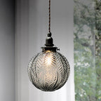 Pendant Light | Etched Leaf Glass Globe & Antique-Style Mount