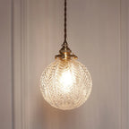 Pendant Light | Etched Leaf Glass Globe & Antique-Style Mount