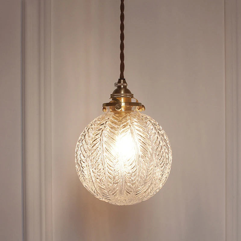 Pendant Light | Etched Leaf Glass Globe & Antique-Style Mount