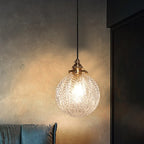 Pendant Light | Etched Leaf Glass Globe & Antique-Style Mount
