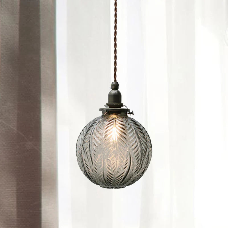 Pendant Light | Etched Leaf Glass Globe & Antique-Style Mount
