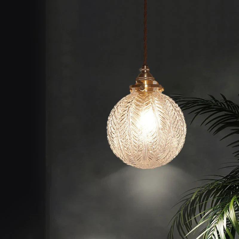 Pendant Light | Etched Leaf Glass Globe & Antique-Style Mount