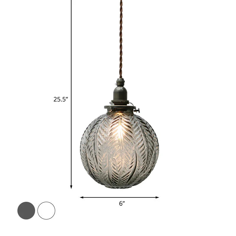 Pendant Light | Etched Leaf Glass Globe & Antique-Style Mount