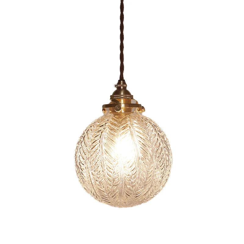 Pendant Light | Etched Leaf Glass Globe & Antique-Style Mount