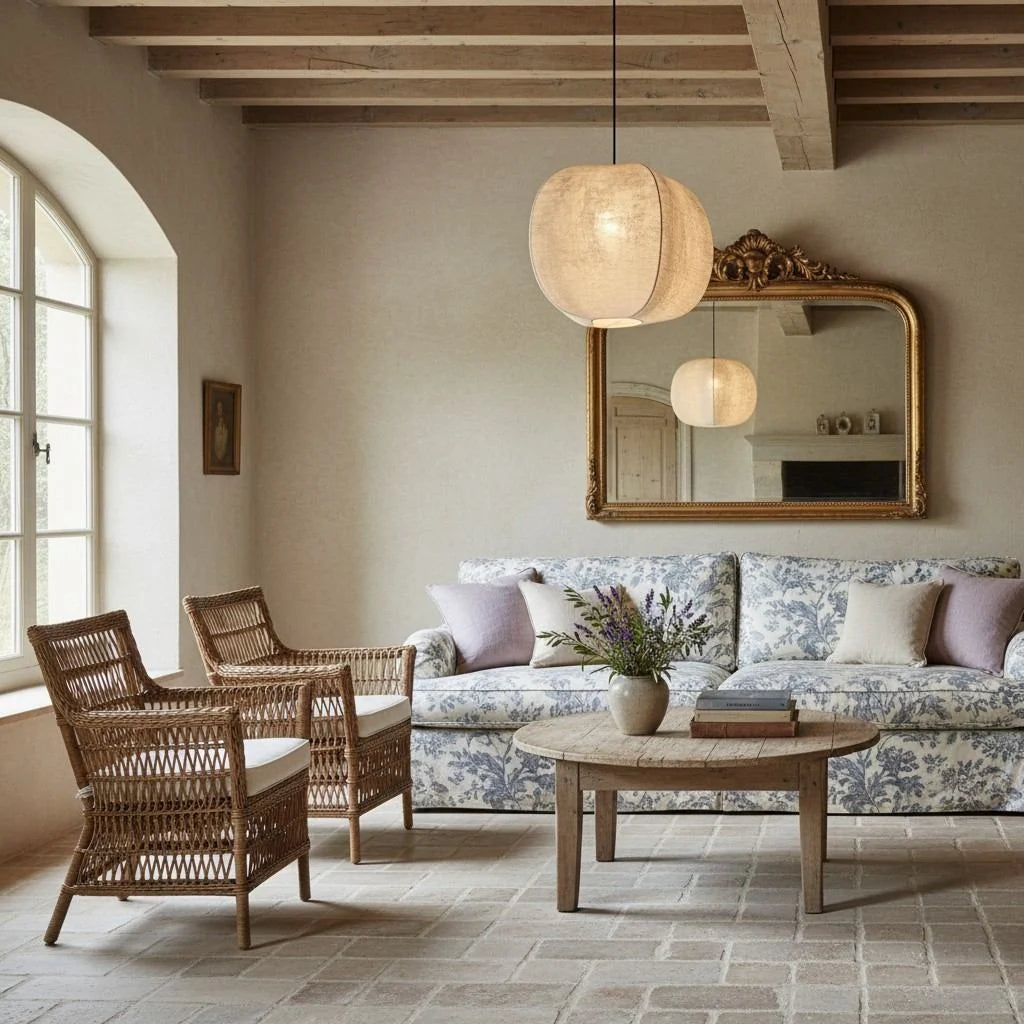 Pendant Light | Fabric Lantern Shade & Metal Fixture | Dimmable