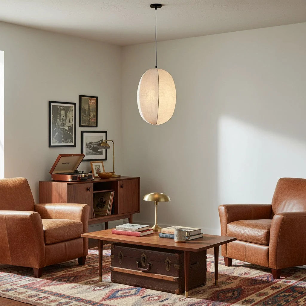 Pendant Light | Fabric Lantern Shade & Metal Fixture | Dimmable