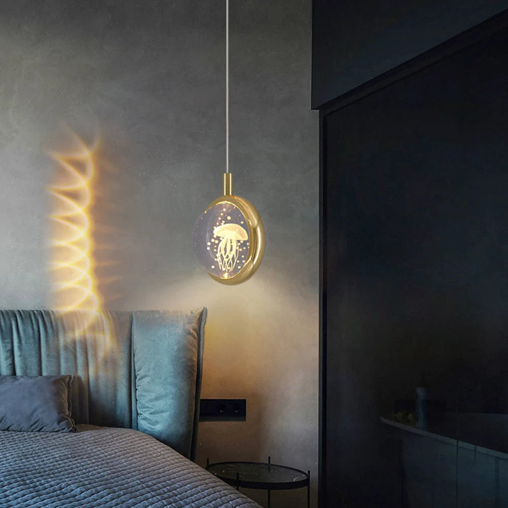 Pendant Light | Gold Metal & Crystal Globe | Warm LED Included