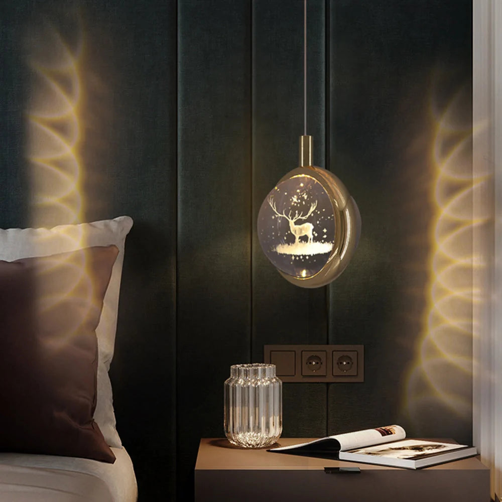 Pendant Light | Gold Metal & Crystal Globe | Warm LED Included