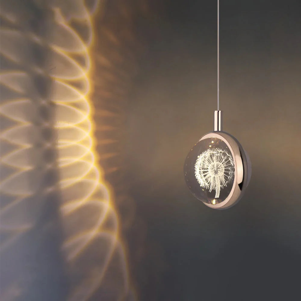 Pendant Light | Gold Metal & Crystal Globe | Warm LED Included