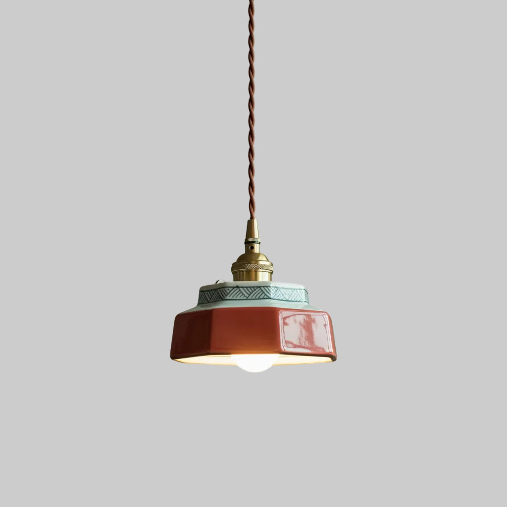 Pendant Light | Hand-Painted Porcelain & Polished Copper | 200 cm Adjustable Cord