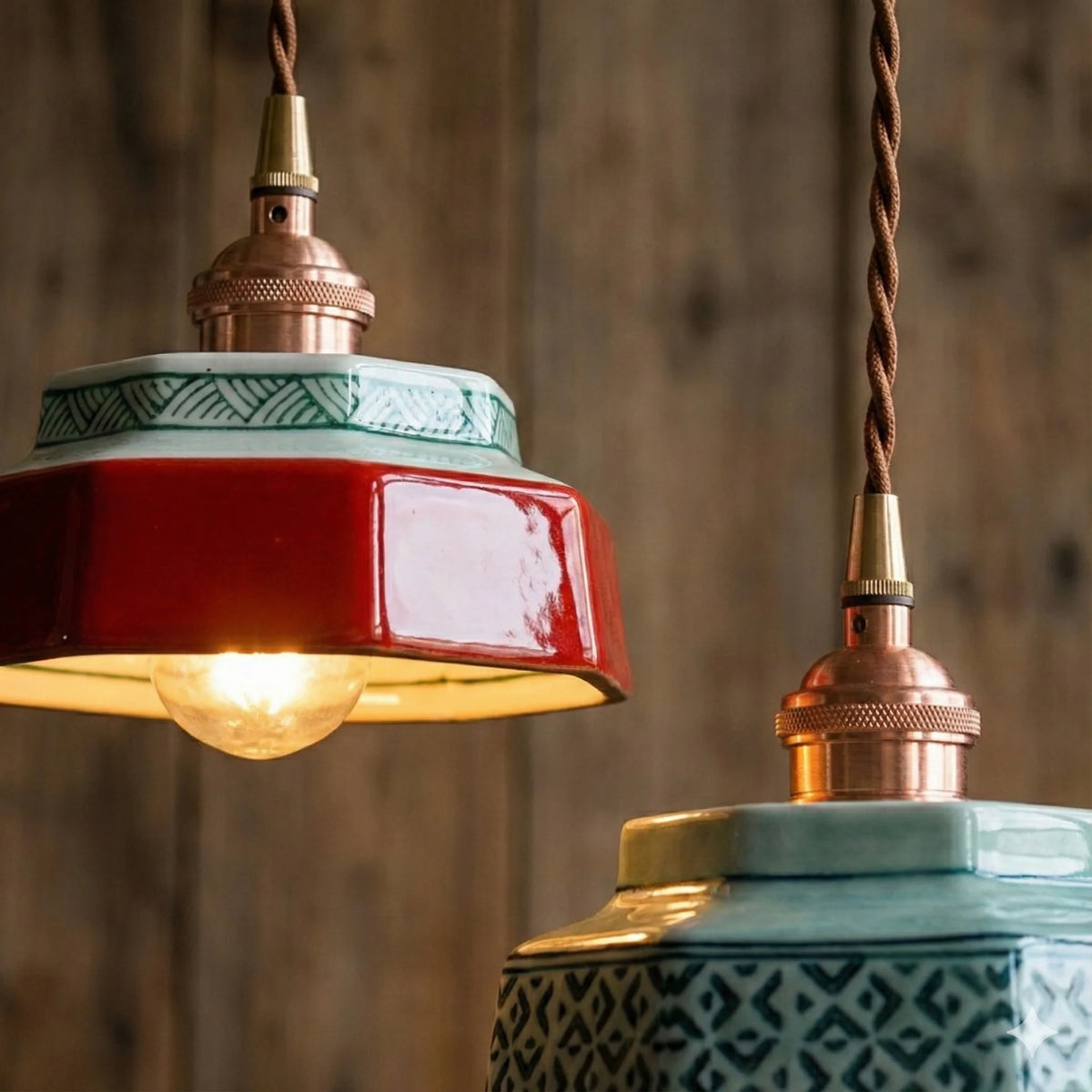 Pendant Light | Hand-Painted Porcelain & Polished Copper | 200 cm Adjustable Cord