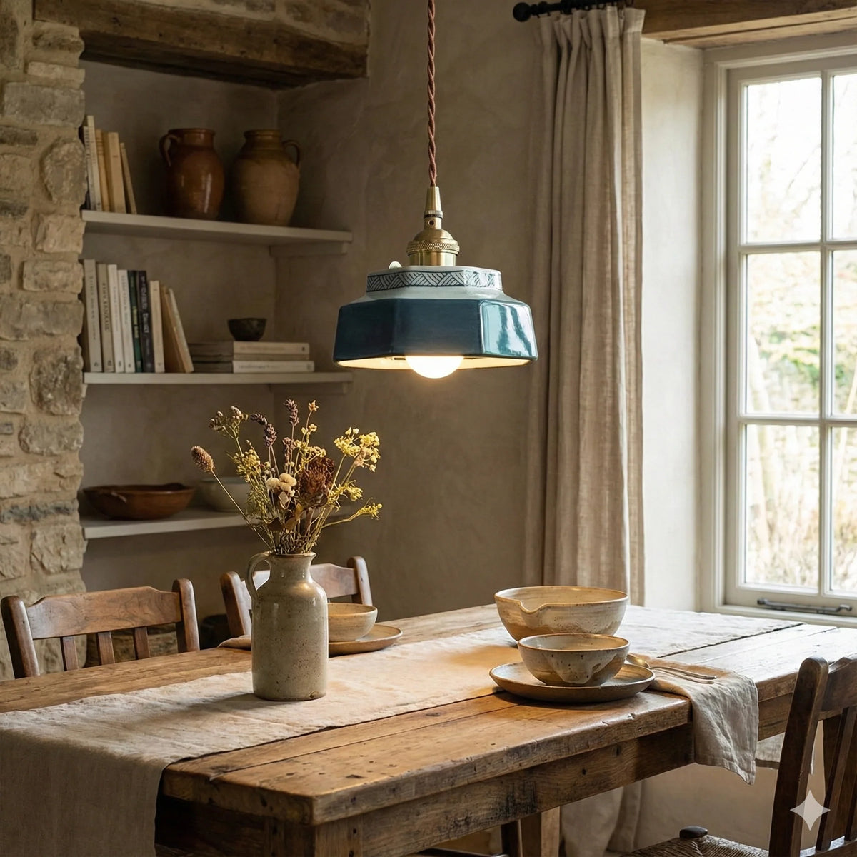 Pendant Light | Hand-Painted Porcelain & Polished Copper | 200 cm Adjustable Cord