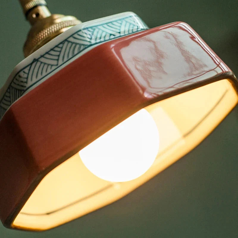 Pendant Light | Hand-Painted Porcelain & Polished Copper | 200 cm Adjustable Cord