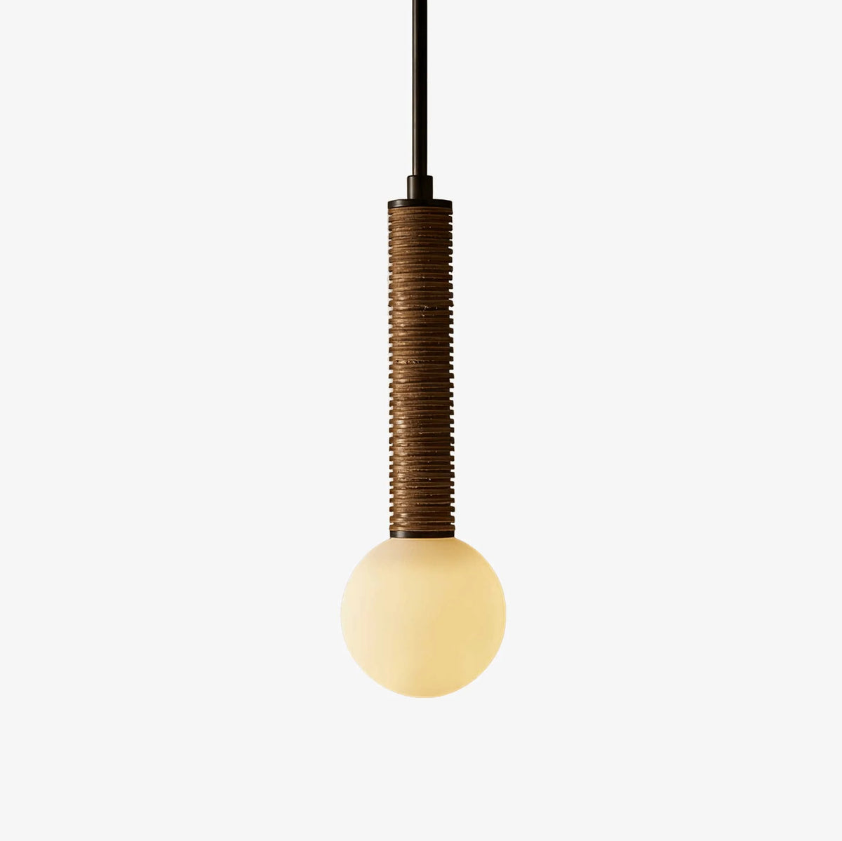Pendant Light | Leather Strap & White Glass Shade | 12 cm Diameter