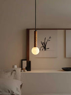 Pendant Light | Leather Strap & White Glass Shade | 12 cm Diameter