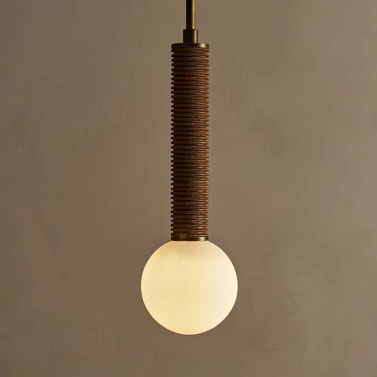 Pendant Light | Leather Strap & White Glass Shade | 12 cm Diameter