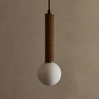 Pendant Light | Leather Strap & White Glass Shade | 12 cm Diameter