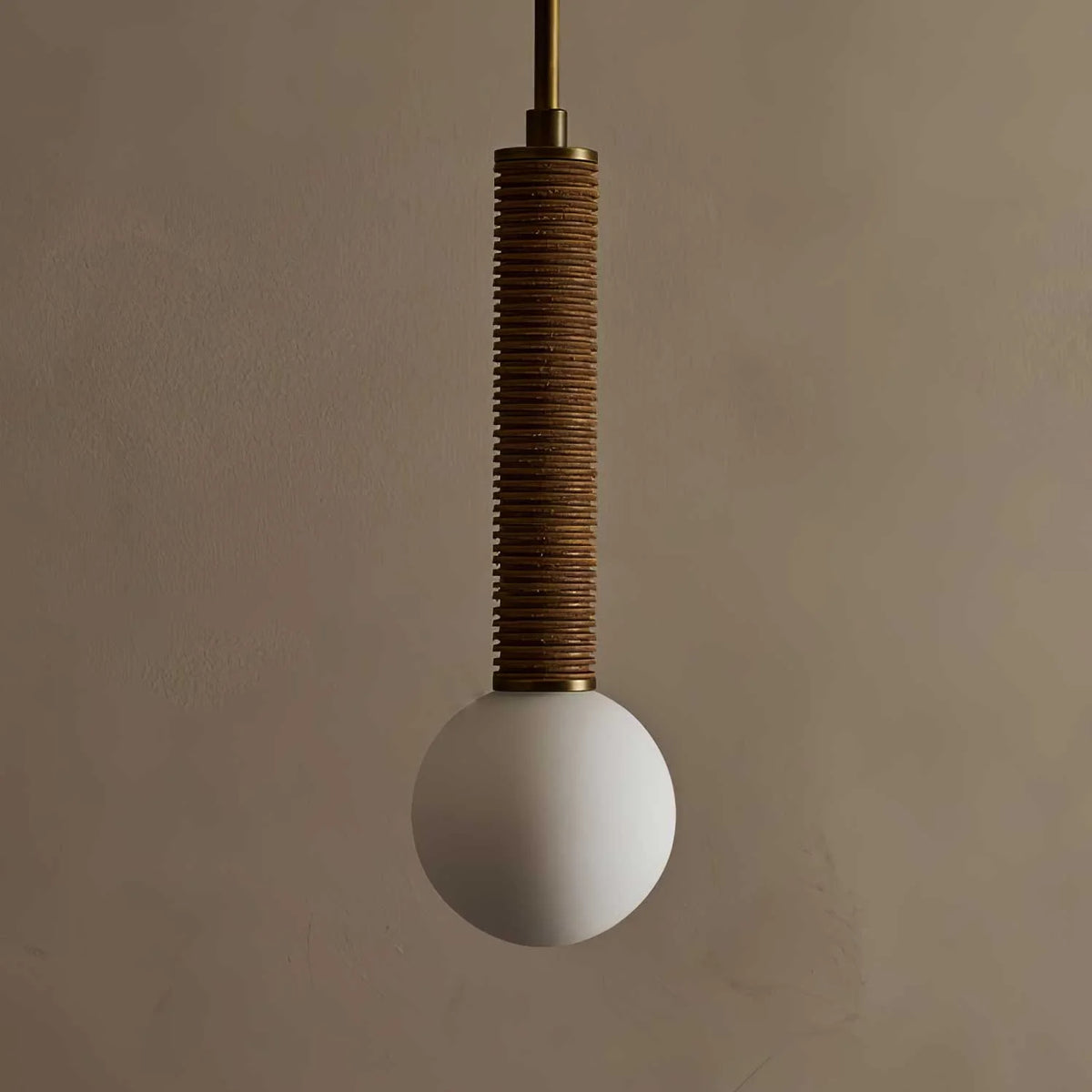 Pendant Light | Leather Strap & White Glass Shade | 12 cm Diameter