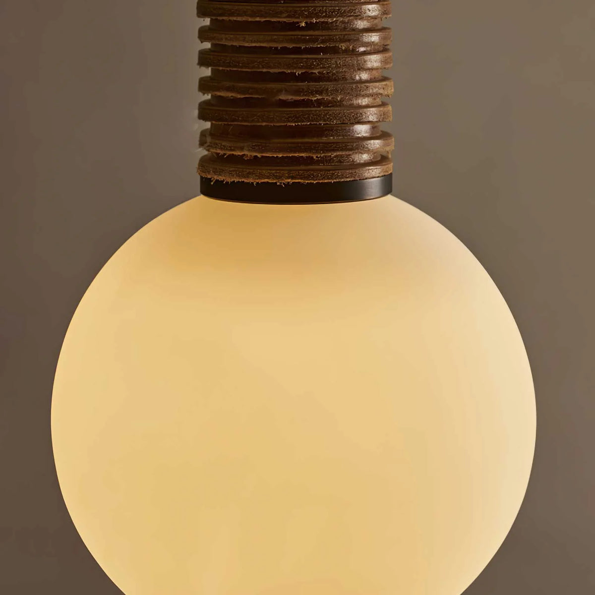 Pendant Light | Leather Strap & White Glass Shade | 12 cm Diameter