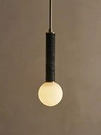 Pendant Light | Leather Strap & White Glass Shade | 12 cm Diameter