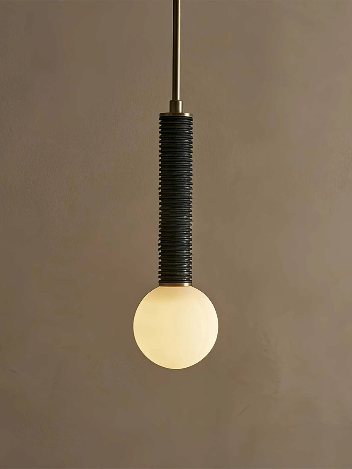 Pendant Light | Leather Strap & White Glass Shade | 12 cm Diameter