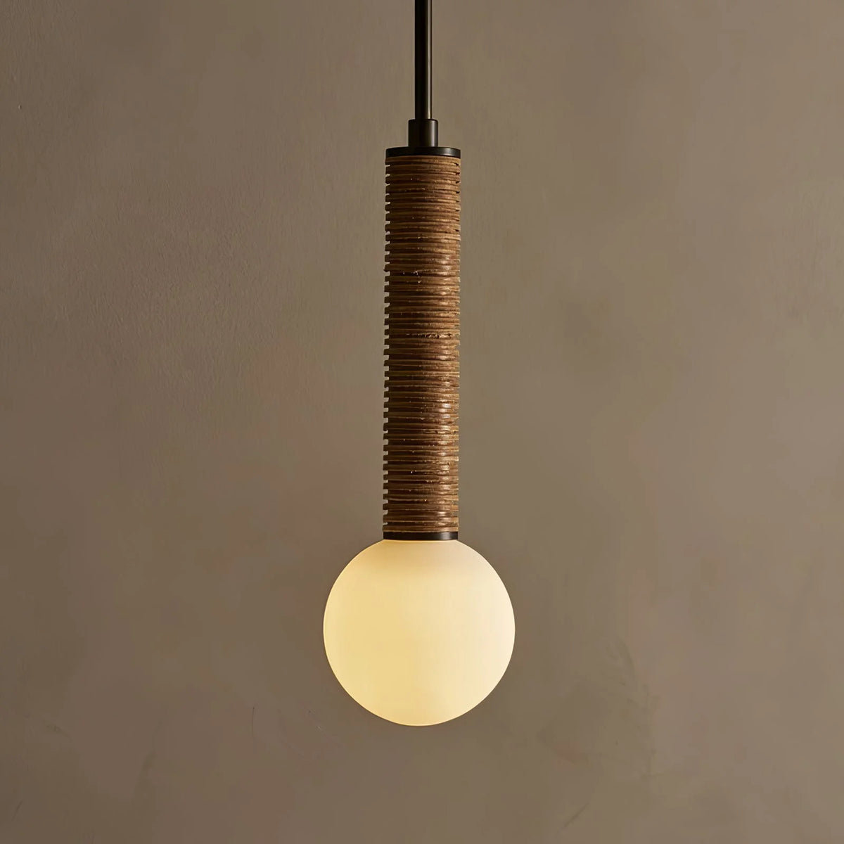 Pendant Light | Leather Strap & White Glass Shade | 12 cm Diameter