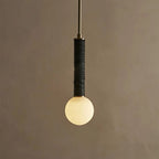 Pendant Light | Leather Strap & White Glass Shade | 12 cm Diameter