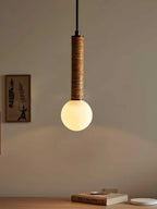 Pendant Light | Leather Strap & White Glass Shade | 12 cm Diameter