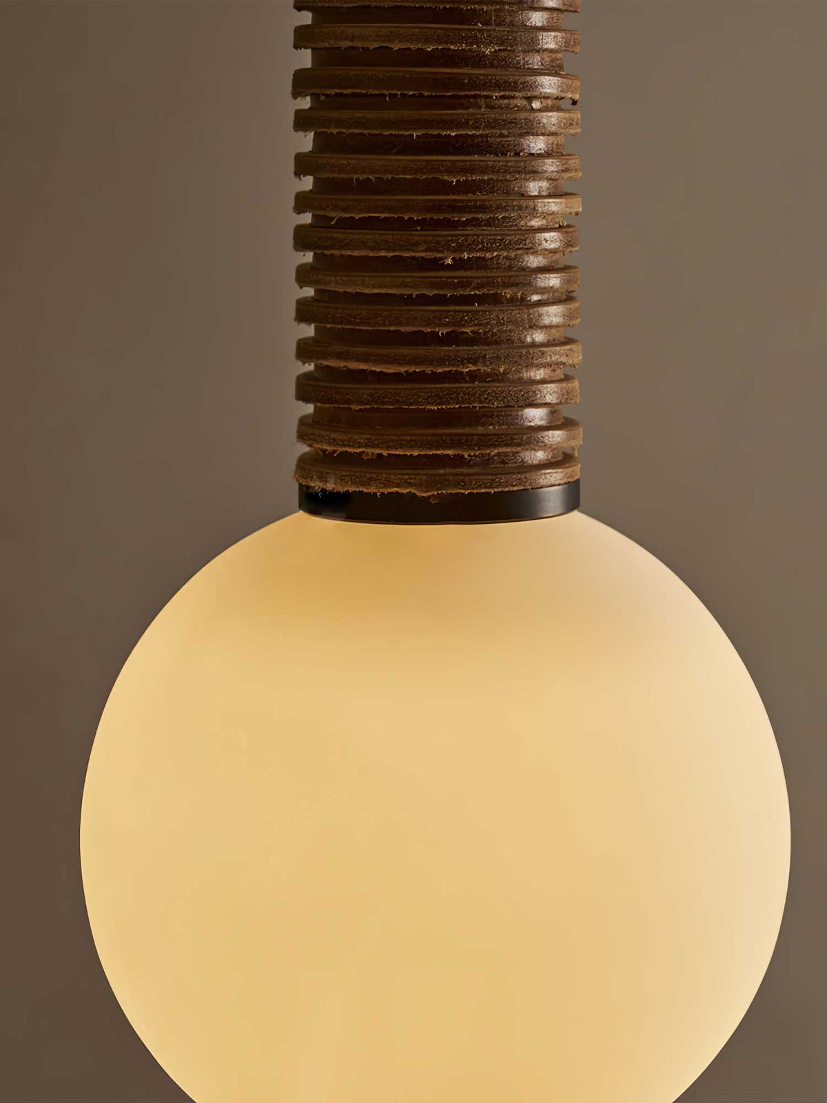 Pendant Light | Leather Strap & White Glass Shade | 12 cm Diameter