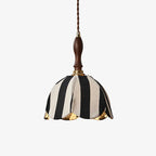 Pendant Light | Marble Stripe Fabric Shade & Metal Frame | 59 In Adjustable Cable