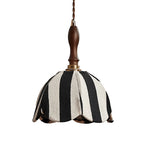 Pendant Light | Marble Stripe Fabric Shade & Metal Frame | 59 In Adjustable Cable