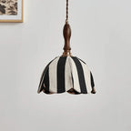 Pendant Light | Marble Stripe Fabric Shade & Metal Frame | 59 In Adjustable Cable